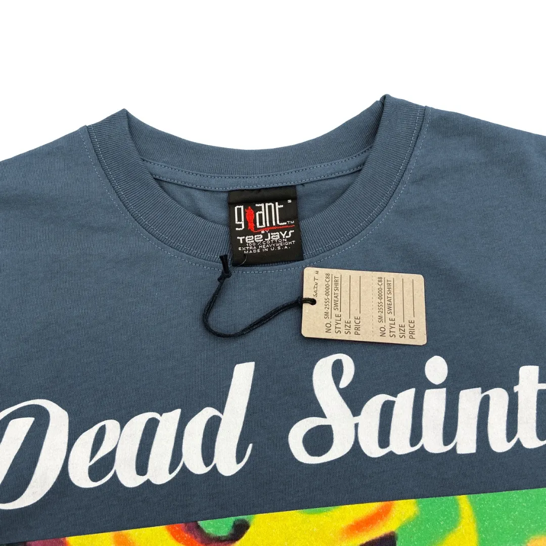 Saint Michael retro oil painting style printed round neck Vintage loose short-sleeved T-shirt. Digital white ink direct spray. The fabric is breathable and the pattern is three-dimensional and clear. Fabric: Double yarn 240g Style number: S895 Size: S-M-L-XL Color: Blue Price: P110